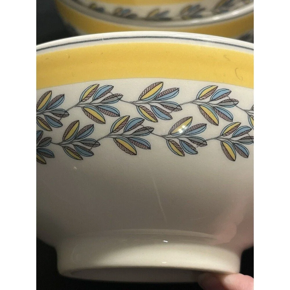 4pc Portmeirion Westerly Yellow w Leaf Pattern 5.75” Bowls Cereal Soup England